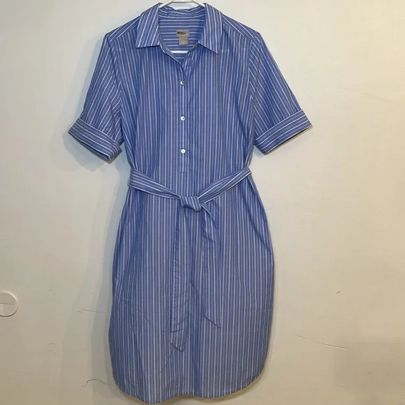 blue pinstripe tie waist shirt dress Blue Zone Planet main image 0